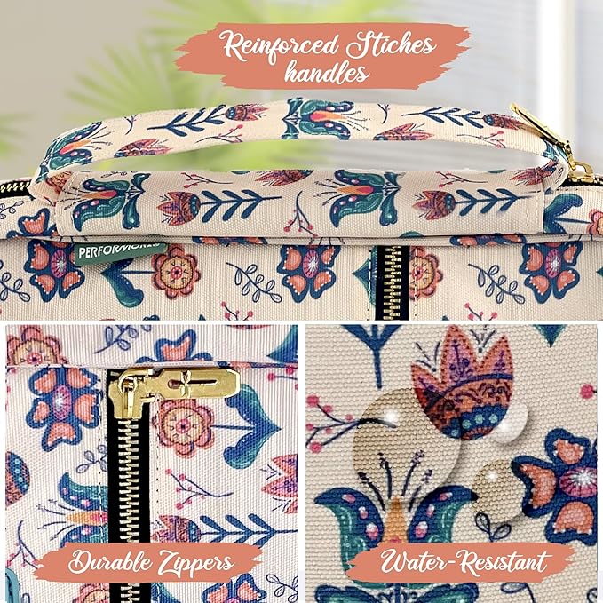 Performore Bible Cover Case for Women and Girls, Large Floral Bible Bag with Handle and Pockets, Water-Resistant Zippered Carrying Case, Fits Study Books 10.2 x 7.5 x 2.7 In, Christian Gift