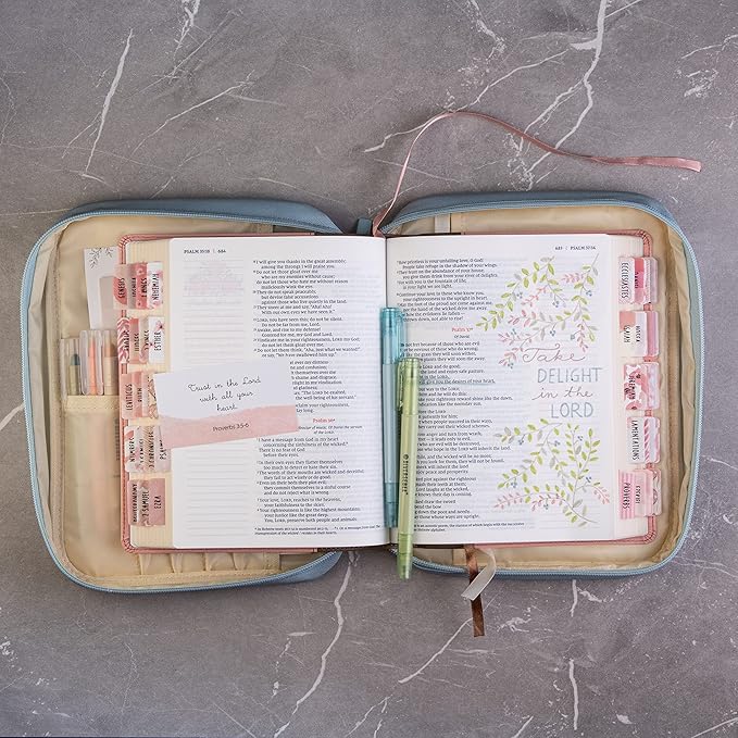 DiverseBee Bible Cover with Handles, Zippered Bible Carrying Case for Women and Girls, Bible Tote Bag for Kids, Book Cover Accessories, Christian Gifts 7.5 x 10 x 2.5in (Verse)