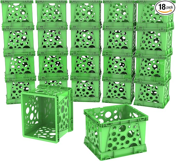 Storex Micro Crate, 6.75 x 5.8 x 4.8 Inches, Green, 18-Pack (63104U18C)