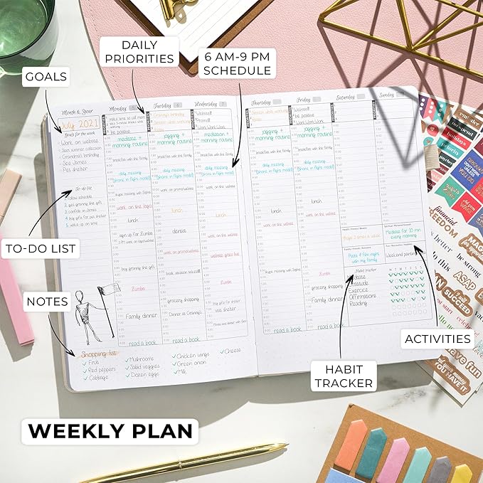 GoGirl Weekly Schedule Planner – Hourly Work & Life Planner with Time Slots – Vertical Agenda Organizer for Daily Productivity, A5 (Seashell)