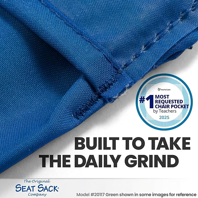 Seat Sack Student Chair Storage Pocket - 17", Single Pocket, Classroom Chair Organizer for Student Desks, Durable Over-the-Chair Storage, Blue, 25-Pack