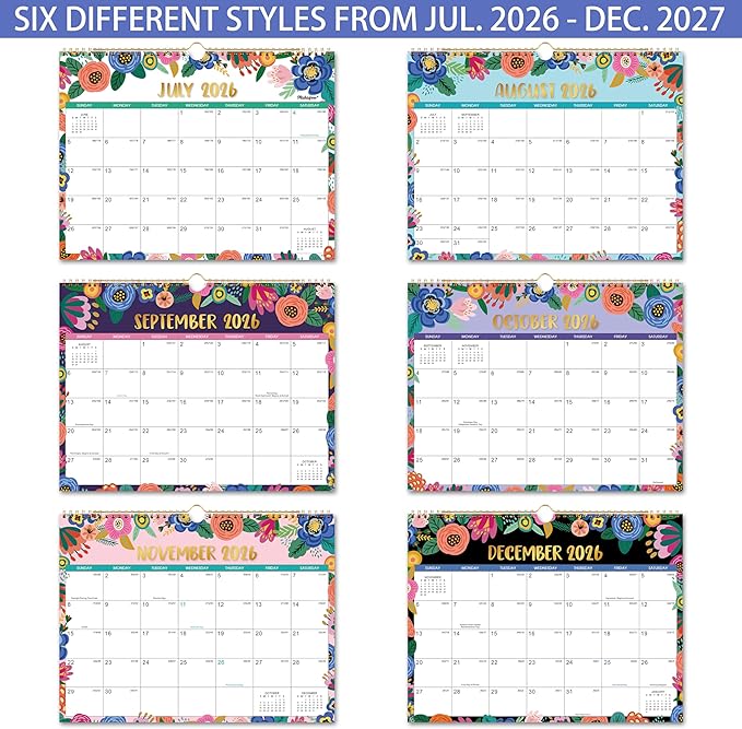 Wall Calendar 2026-2027 - Calendar 2026-2027, JUL. 2026 - Dec. 2027, 18 Monthly Wall Calendar, 15" x 11.5", Wall calendar with Twin-Wire Binding, Hanging Hook, Julian Dates, Thick Paper