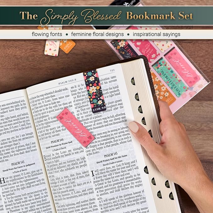 Christian Art Gifts Magnetic Scripture Bookmark/Pagemarker Set for Women: Overflowing Grace - Set of 6, Inspirational Scripture Verses for Bibles, Books, Diaries, Notebooks, Multicolor Floral, Small