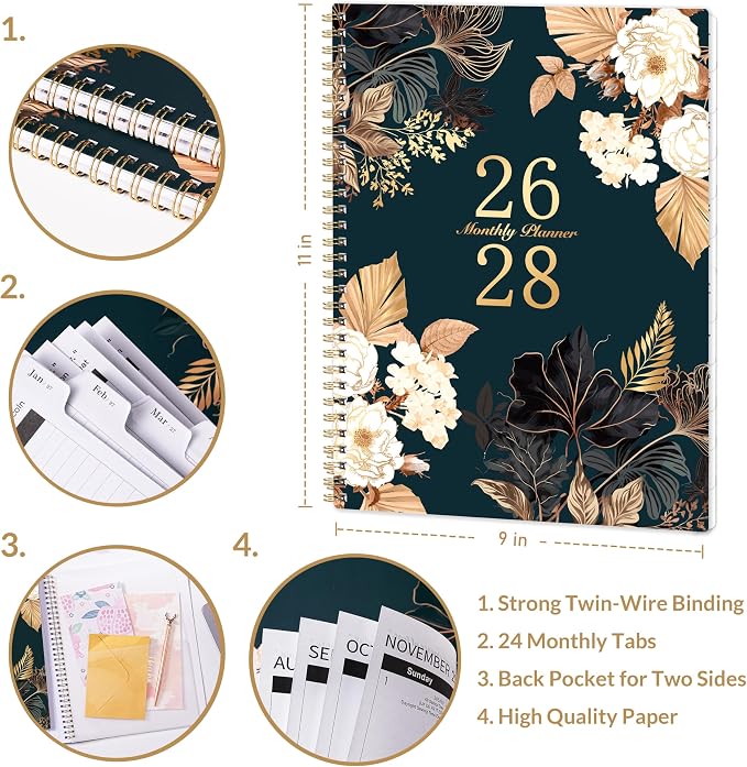 2026-2028 Monthly Planner - July 2026 - June 2028, 2 Year Monthly Calendar 2026-2028, 9" × 11" Calendar Planner, 24 Months, Tabs, Back Pocket, Twin-Wire Binding, Note Pages