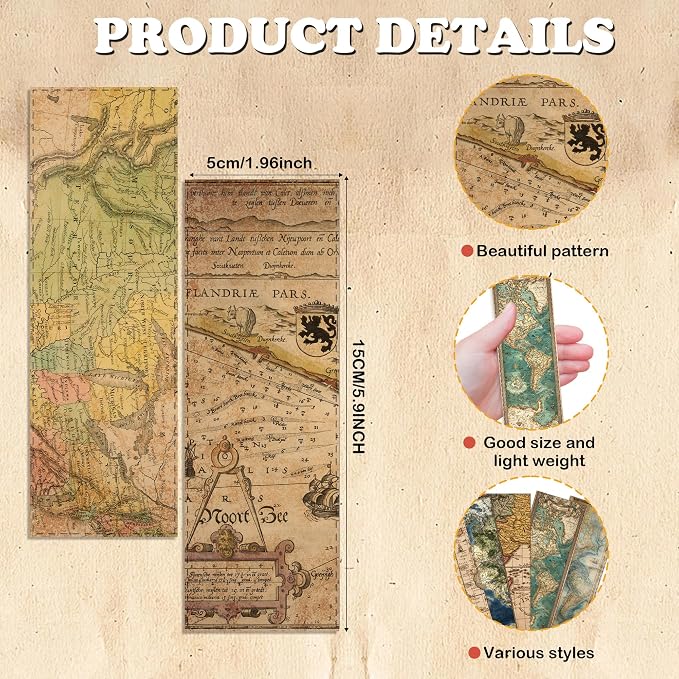 100 Pcs Vintage Map Bookmarks Bulk, Geography Map Paper Bookmarks for Men Women, Old World Bookmark Set Gifts for Book Lovers Students History Lovers Travel Scrapbooking