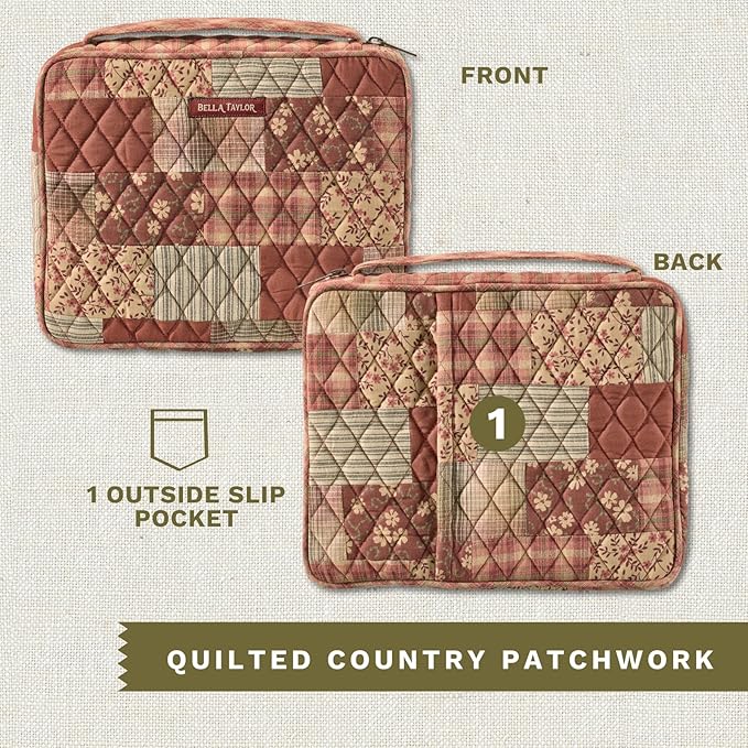Bella Taylor Quilted Bible Cover for Women - Large Study Bible Case - Burgundy Patch