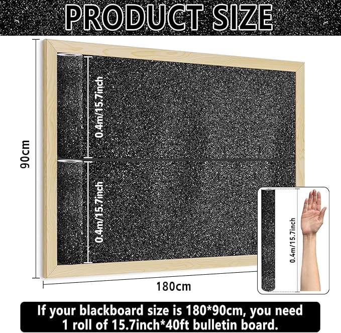 Glitter Bulletin Board Roll Black Bulletin Board Paper Sparkle Black Wrapping DIY Art Crafts Fade Resistant Wrinkle Resistant Poster for Classroom Office Home Backdrop Decoration 15.7" x 40 Ft