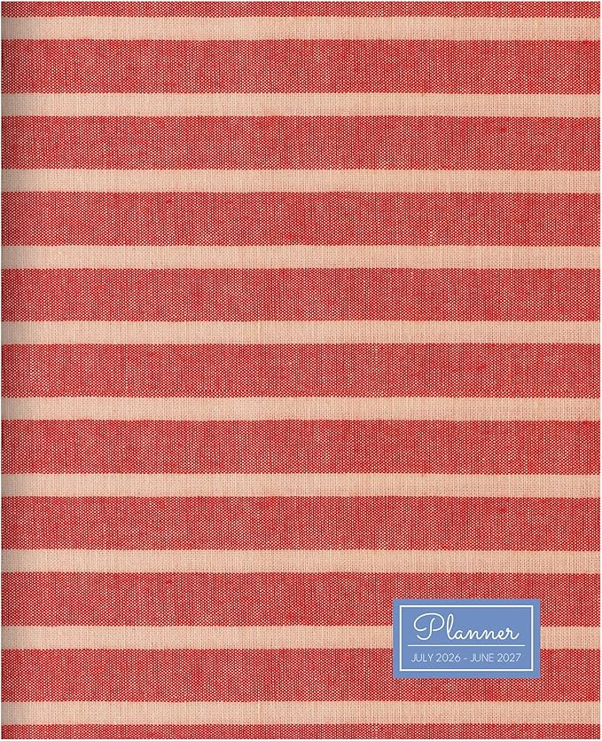 TF Publishing July 2026 - June 2027 Red Stripe Medium Monthly Planner - 12 Month Academic Planner 2026-2027 with 2-Page Spreads, Monthly Calendar Grids and Planning Prompts - 6.5 in x 8 in