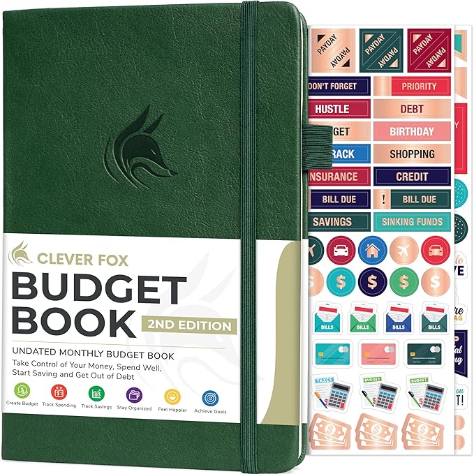 Clever Fox Budget Book 2.0 – Simple Budgeting Planner for Beginners – Financial Notebook with Money Spending, Debt & Bill Tracker (Dark Green)
