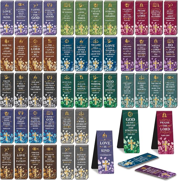 144Pack Magnetic Bookmarks Bible Bookmark Christian Bookmarks Bulk Book Marks for Reading Women Men Adults Kids Book Lovers Gifts, Cute Personalized Religious Magnet Bookmark Clips (Christian)
