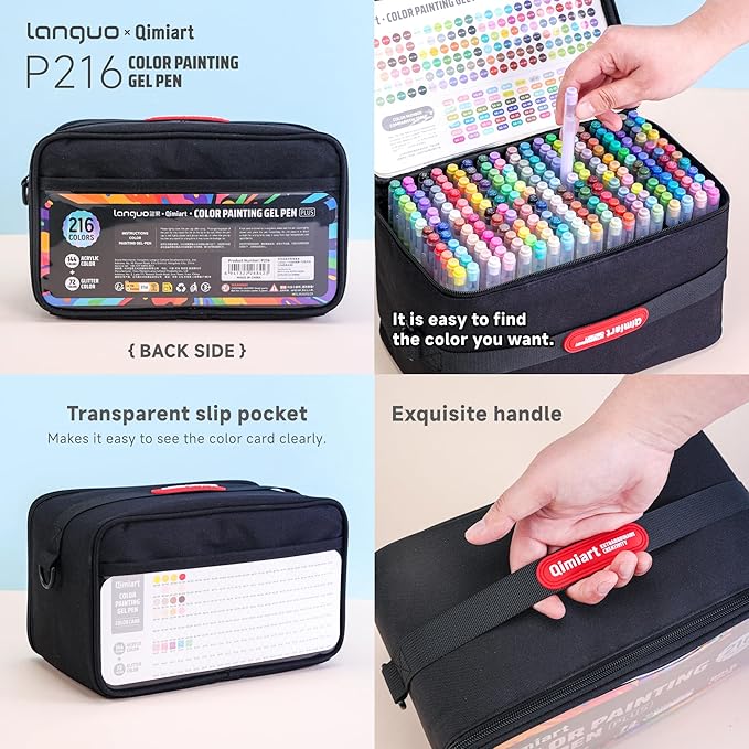 216 Colors Gel Pens for Coloring, Glitter Gel Pens Set with Travel Case, 1.0mm Gel Pens for Adult Coloring Books Drawing Doodling Journaling, Art Supplies and DIY Crafts