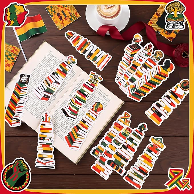 Kolldenn 150 Pcs Book Tracker Bookmarks Bulk 6.3 x 1.97 Inch Bookshelf Love to Read Bookmarks Paper Tracking Double Sided Reading Page Markers for Back to School Reading Lover(Black History Month)