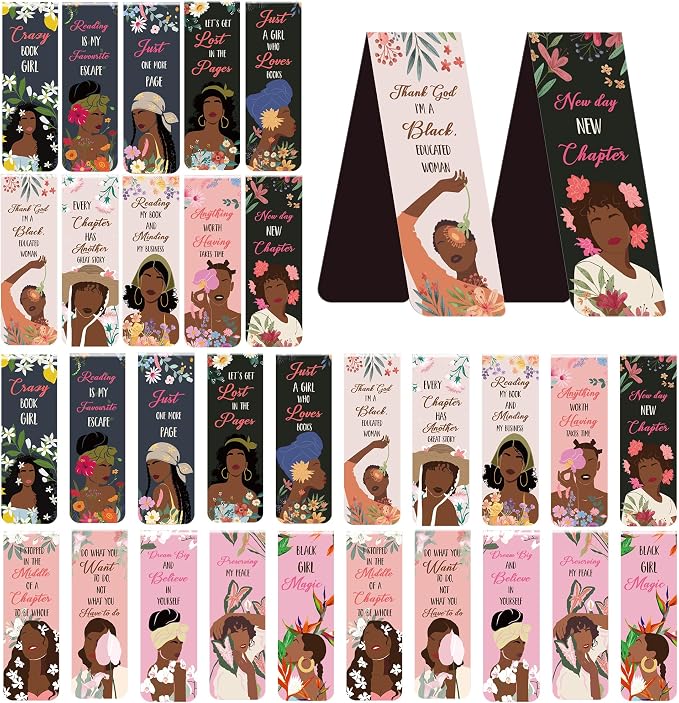 Black Girl Inspirational Bookmarks: 30 PCS Magnetic Floral Bookmark Clips, Empowering Quotes and Cute Book Marks for Reading, Thoughtful Gifts for Women Girls, Book Lovers Classroom Office Supplies