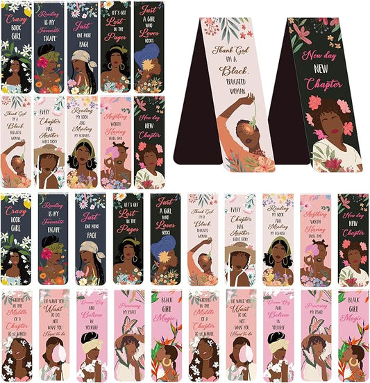 Black Girl Inspirational Bookmarks: 30 PCS Magnetic Floral Bookmark Clips, Empowering Quotes and Cute Book Marks for Reading, Thoughtful Gifts for Women Girls, Book Lovers Classroom Office Supplies