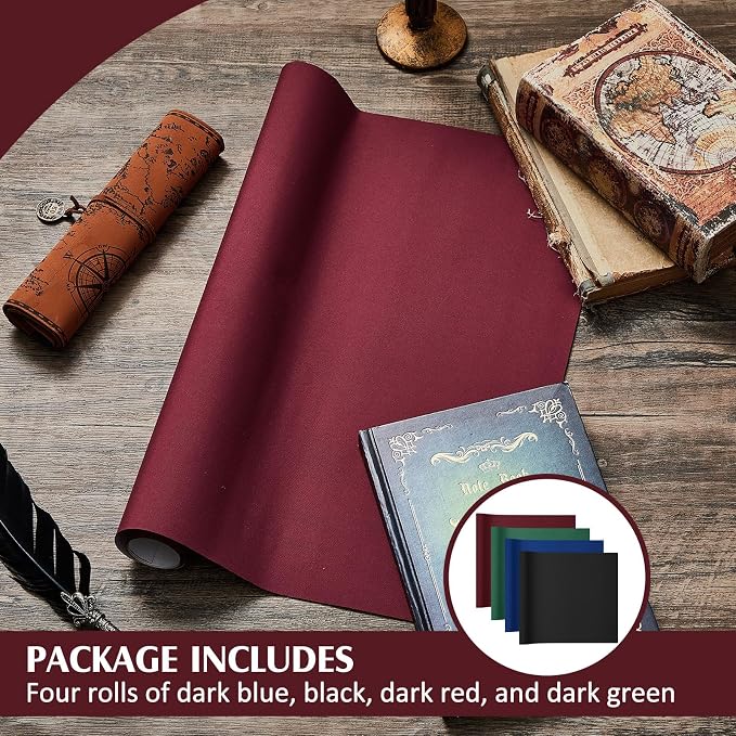 PerKoop 4 Pcs Book Cloth, 40 x 16 Inch, Fabric Surface and Paper Backed for Book Binding, 4 Colors Bookcover, Close Weave Binding Cloth for Scrapbooking Photo Album DIY Crafts Journal Hardcover Repair