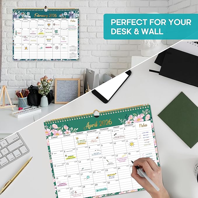 Calendar 2026-2027, Monthly Wall Calendar Runs Until June 2027, 11.5" x 14.8", Spiral Binding Hanging Wall Calendar, Perfect for Home or Office,Floral