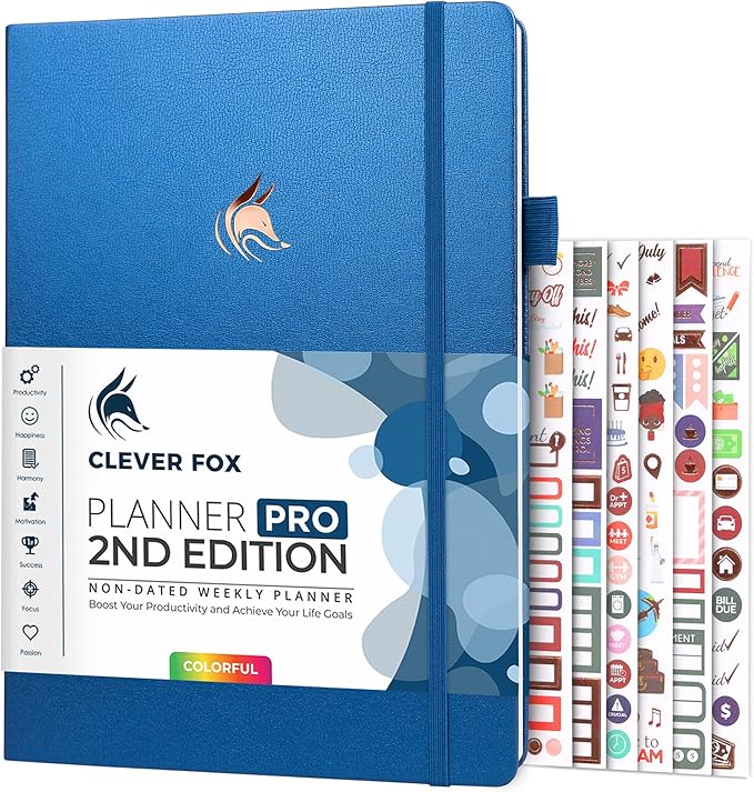 Clever Fox Planner PRO 2nd Edition – Undated Weekly Agenda Planner for Setting Goals, Tasks & Time Management – Life Organizer with To-do Lists & Habit Trackers – Large, 8.5x11″ (Mystic Blue)