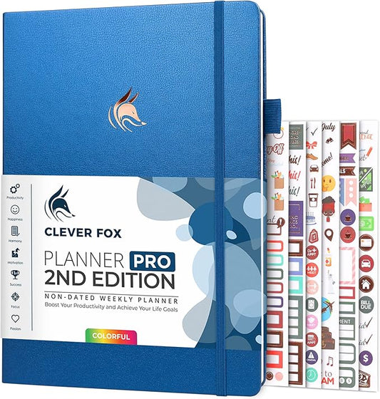 Clever Fox Planner PRO 2nd Edition – Undated Weekly Agenda Planner for Setting Goals, Tasks & Time Management – Life Organizer with To-do Lists & Habit Trackers – Large, 8.5x11″ (Mystic Blue)