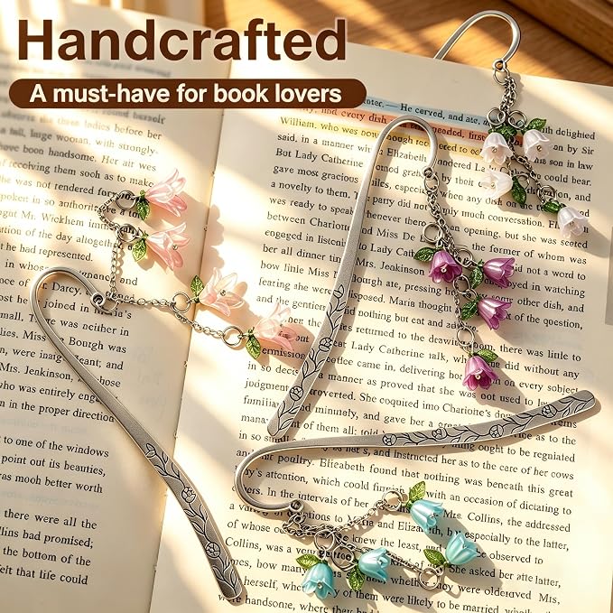 4PCS Bookmarks for Women Reading Metal Book Mark for Readers Book Lovers Aesthetic Cute Bookmarks Silver Personalized Floral Bookmark with Pendants Pretty Book Accessories Reading Gifts