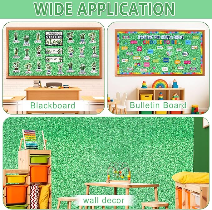Glitter Bulletin Board Roll Green Bulletin Board Paper Sparkle Green Wrapping DIY Art Crafts Fade Resistant Wrinkle Resistant Poster for Classroom Office Home Backdrop Decoration 15.7" x 40 Ft