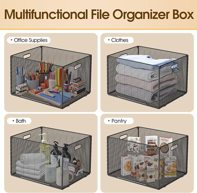 MaxGear Hanging File Organizer Box, Metal Mesh File Folder Storage Box for Letter Legal Size, Black Filing Box for Hanging File Folders, Hanging Folder Organizer for Desk, Office, School, Home