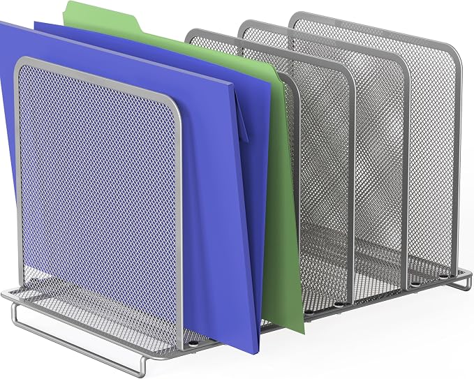Simple Houseware Expandable 5 Section Upright File Sorter Organizer, Silver