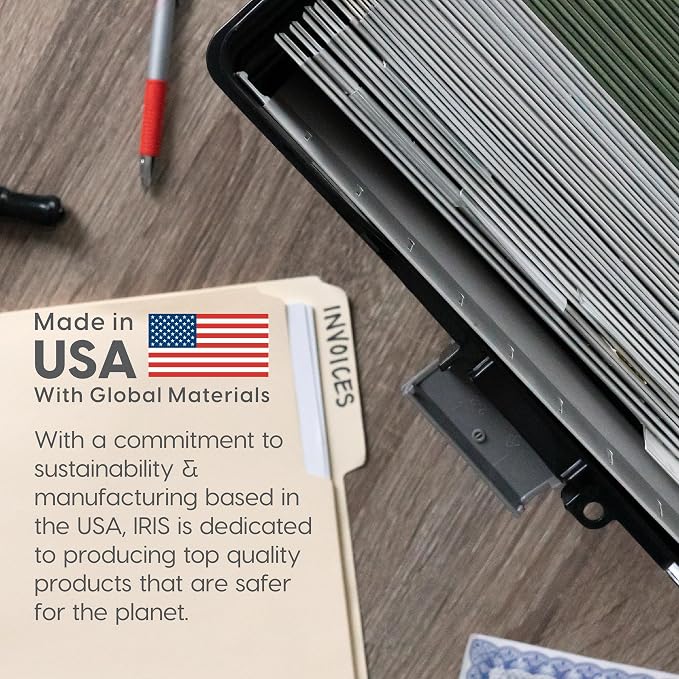IRIS USA File Box with Lid File Organizer for Letter File w/Organizer-Lid, Water Resistant Document Box, Plastic Mobile Filing Organizer, Secure Buckle, Portable Handle, Lockable, Black 4 Pack