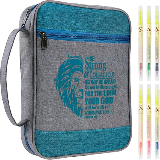 Faithful Hers Bible Cover for Mens Bible Case with 6 highlighters Lightweight Nylon Carrying Bag Multifunction Church Study Book Carrier with Handle Christian Gifts