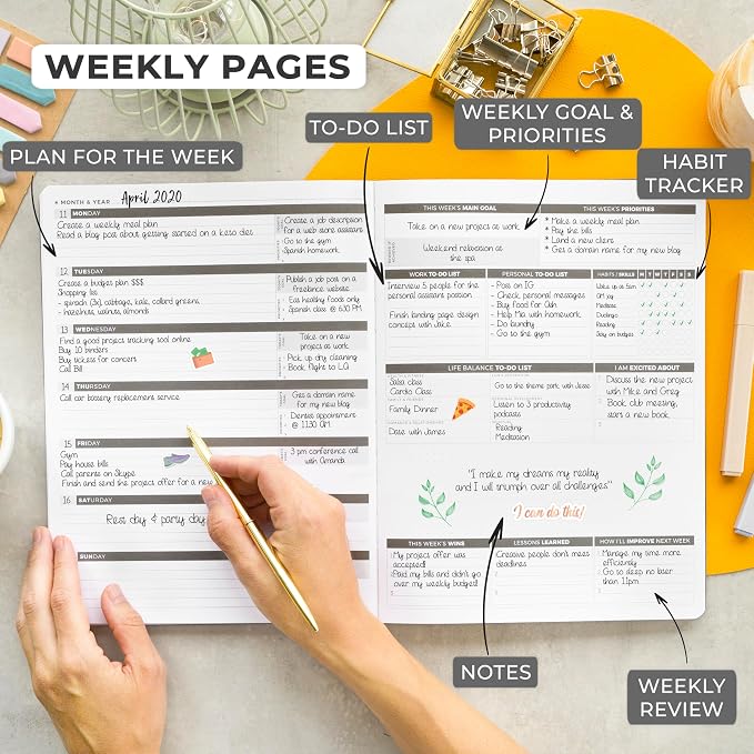 Clever Fox Planner PRO – Weekly & Monthly Life Planner to Increase Productivity, Time Management and Hit Your Goals, 8.5x11″ (Silver Black)