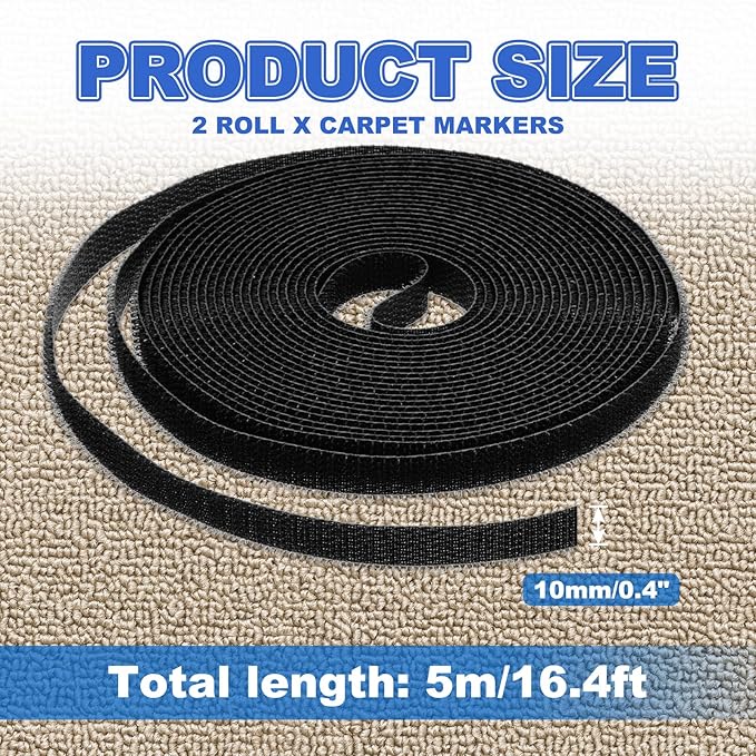 PATIKIL Carpet Marker Strips 0.4 Inch x 16.4 Ft, 2 Roll Floor Markers Nylon Strip Floor Marking Tape for Classroom Rug Teacher Supplies, Black