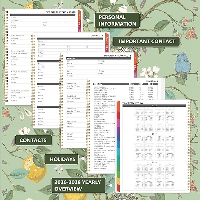 Monthly Planner 2026-2027 - Planner 2026-2027, JUL 2026 - JUN 2027, 26-27 Monthly Planners 9" x 11" with Colorful Tabs, 12-Month Planner/Calendar with Pocket, Thick Paper, Twin-Wire Binding - Lemon