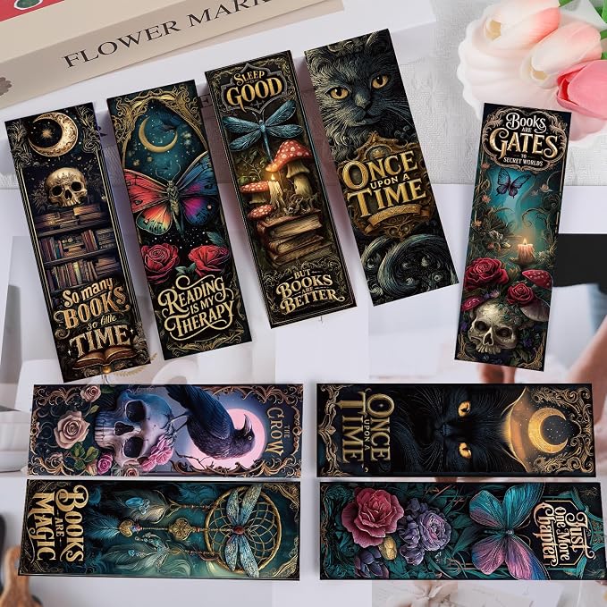 Dark Romance Bookmarks Gifts Set - Wxiben 120 Pcs Dark Fantasy Book Marks for Book Lovers Gothic Skull Bookmark Tarot Cards Book Markers for Women Men Students Teachers School Supplies