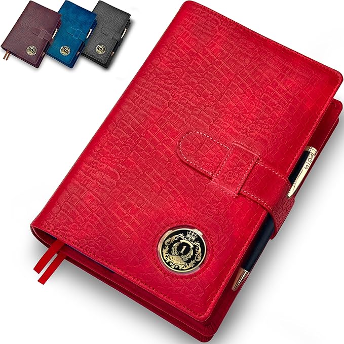 GALILEO® Double AA Big Book Cover & 12 Steps & 12 Traditions | PU Leather | Medallion Holder | AA Book Covers for Hardcover | AA Gift | Alcoholics Anonymous (Crocodile Leather/Red)