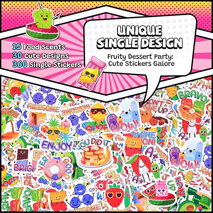 360PCS Scratch and Sniff Stickers, Large Scented Stickers for Kids & Teachers Single, Smelly Incentive Motivational Prize, Christmas Gift Bigger Reward for Student Classroom Must Haves School Supplies