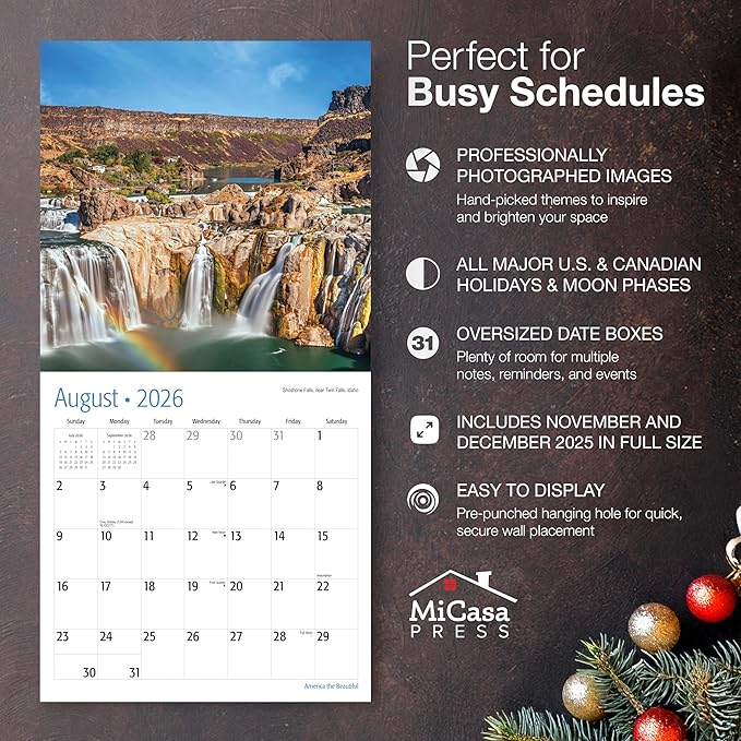 MICASA PRESS America the Beautiful 2026 Wall Calendar 12 Month | 12" x 24" Open | Thick & Sturdy Paper | Giftable | Nature Travel Calendar 2026