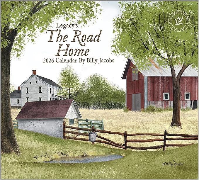 Legacy Publishing Group 2026 Wall Calendar 12-Month Schedule Organizer 12 x 13 Inch Paper With Brass Grommet The Road Home