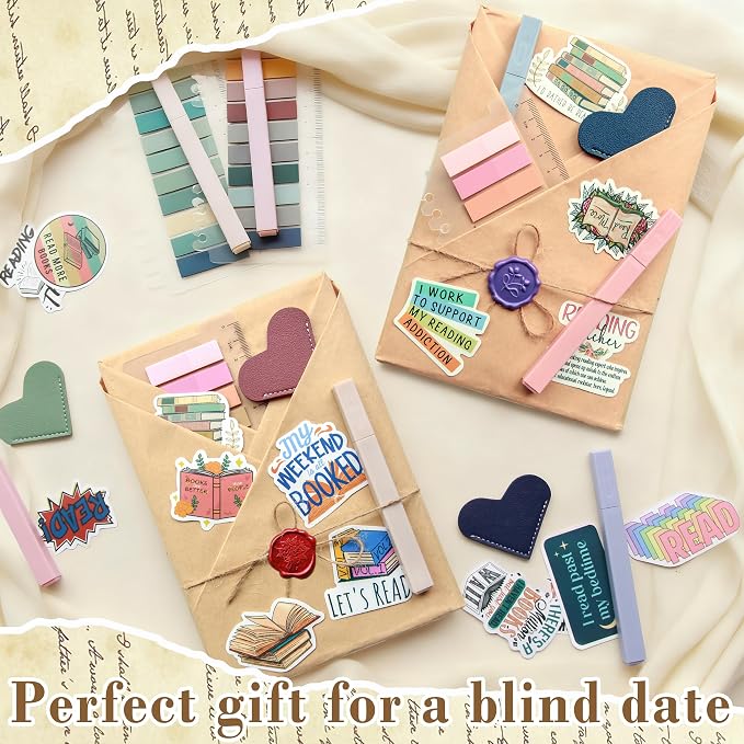 J6&H6 6 Set Blind Date with a Book Gift excluding Books,Gift Set Including Wax Seal Stickers, Index,Stickers,Kraft Paper Labels,Highlighters,Kraft Paper Perfect for Literary Gifts (Ordinary)