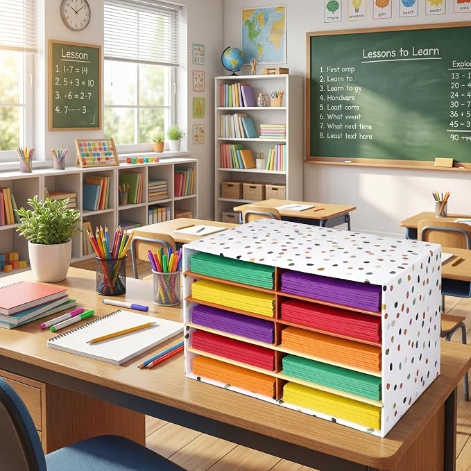 Colingmill 2 Pcs Boho Classroom Paper Storage Organizer Construction Paper Storage Desktop Mailbox File Sorter Literature Cardboard Organizer for Home Office School, 19.7 x 12.4 x 11.8 Inch