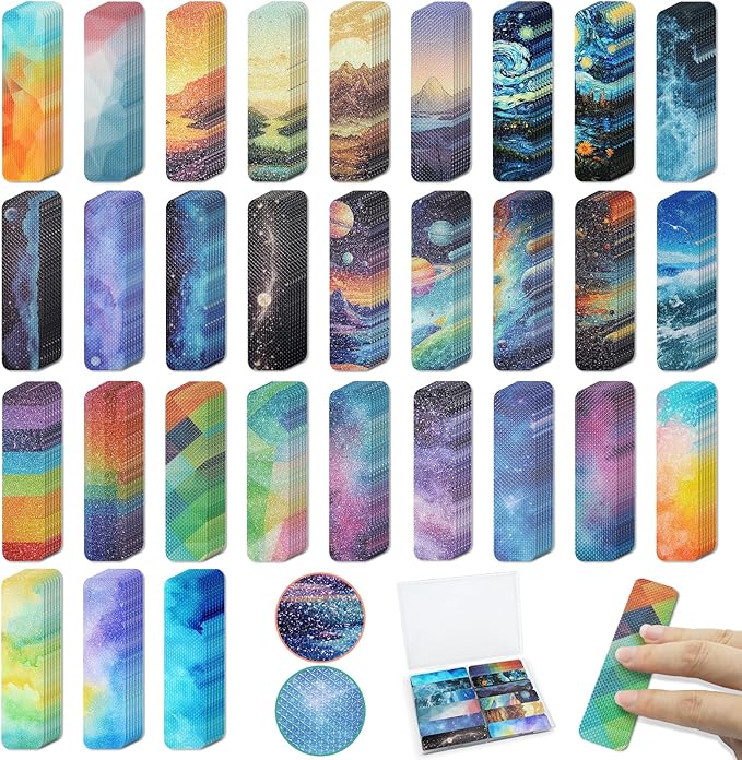 120 Pieces Anxiety Sensory Stickers with 2 Textured Sticker - Desk Fidget and Calming Stickers with Storage Box for Adults & Teens - Anxiety Relief Sensory Strips (Colorful)