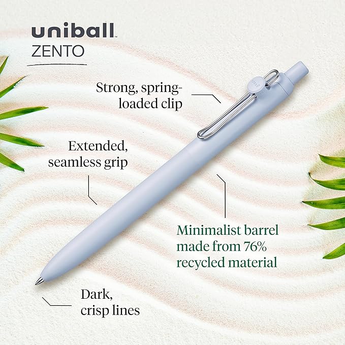 Uniball Zento Gel Ink Rollerball Pens, 12 Black Medium Point Smooth Writing Pens, Colored Japanese Pens, Zen Colors