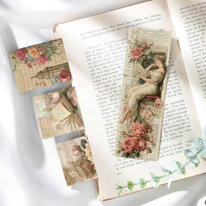 Vintage Bookmark Bulk Gifts - 100 Pcs Aesthetic Flower Paper Bookmarks for Women Girls Book Lovers Retro Page Marks School Office Reading Accessories Bookish Gift for Birthday Christmas