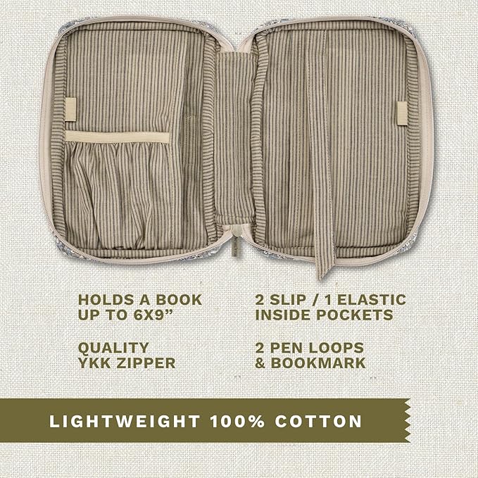 Bella Taylor Small Bible Cover for Women - Quilted Cotton Bible Case for 6 x 9 inch Books - Khaki Floral