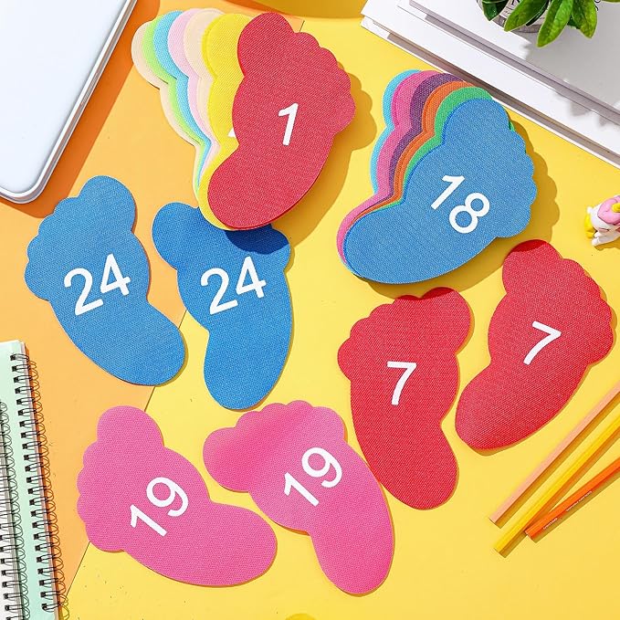 Outus 48 Pcs Carpet Feet Spots, Line up Sit Foot Spots for Classroom Floor, Carpet Markers for Teacher Supplies Classroom Rug, School Decoration(Rainbow Color)