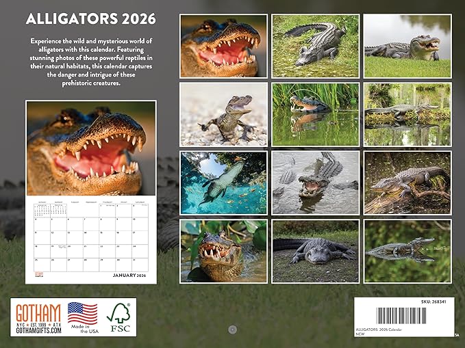 Alligator Calendar 2026 Monthly Wall Calender 12 Month | American Made In The USA