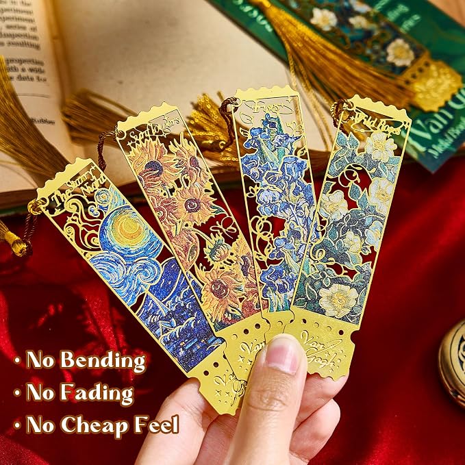 4 PCS Stamp Form Bookmark, Metal Van Gogh Book Mark for Reading, Small Book Lover Gift for Women & Men