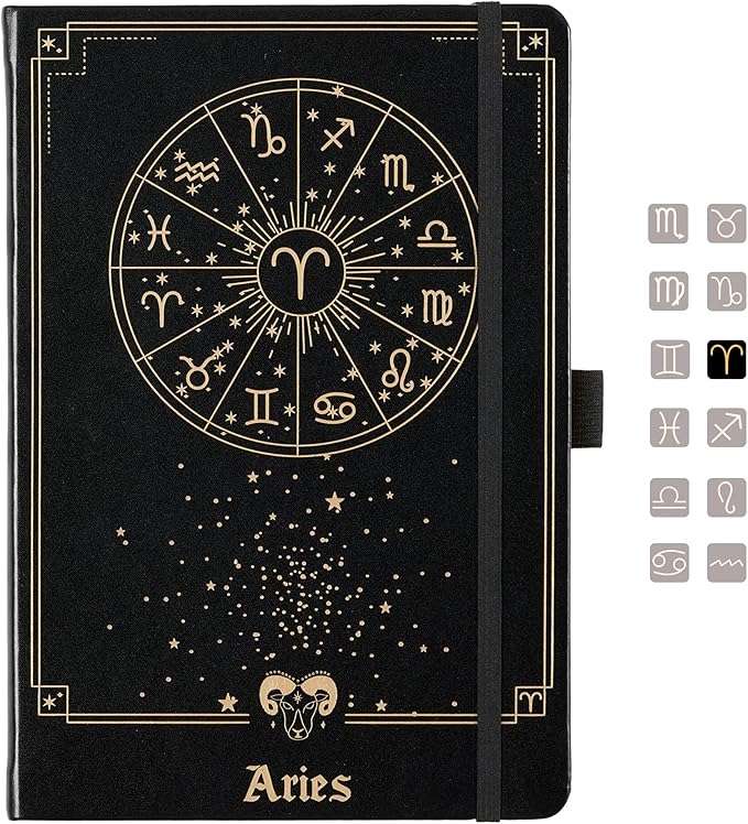 AuroPlanner Aries Zodiac Undated Planner – Monthly Weekly Daily Astrology Portable Journal Notebook, A5 (5.8” × 8.3”), 160 Pages 4-Month Layout, 100 GSM Paper