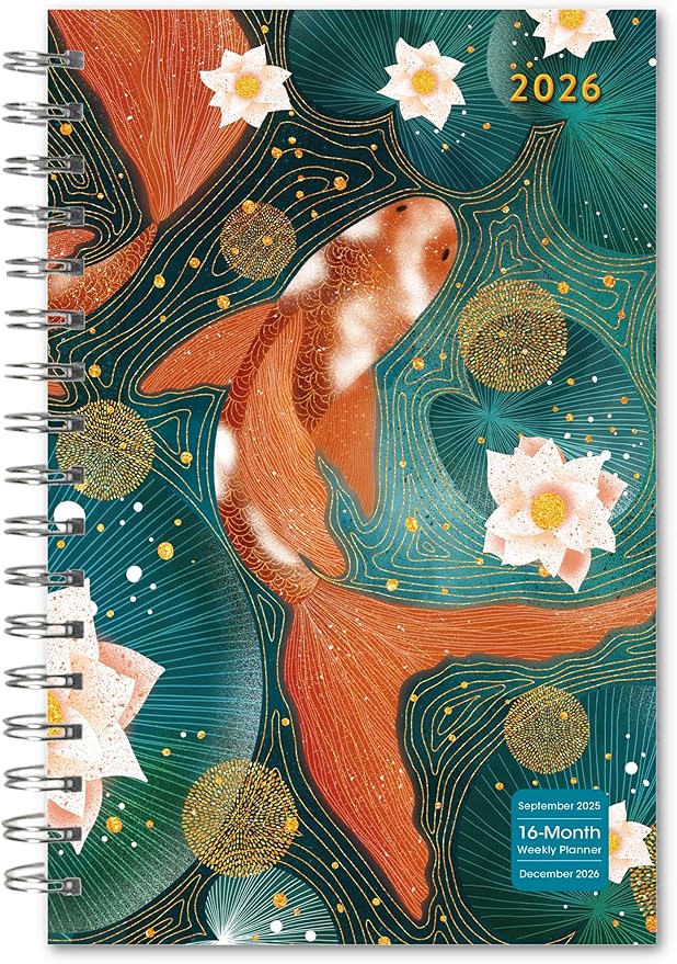 Golden Koi 2026 Weekly & Monthly Planner, 12-Month Engagement Calendar with Asian-Inspired Art and Tranquil Koi Fish Design, 2026, 6" × 9"