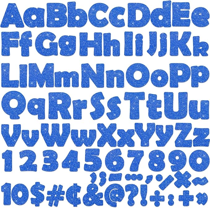 Qyeahkj 260Pcs Glitter Blue Bulletin Board Letters for Classroom 4” Winter Letter Combo Pack Set Numbers Alphabet Poster Board Punctuation Symbol Cutout for School Classroom Wall Decor