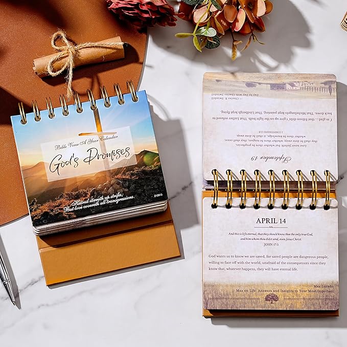 Desk Calendar - Bible Verse Desk Calendar Flip, 4.9" x 4.5", Undated Daily Bible Calendar, Perpetual Calendar, Christian Perpetual Calendar, 366 Days of Inspirational Quotes