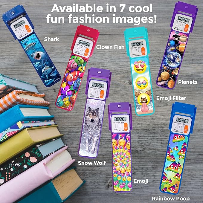 Mark-My-Time Digital Bookmark and LED Light - Timer for Kids with Book Light, Reading Incentives, Christmas Gift & Stocking Stuffer - 3D Flip Clownfish/Butterfly